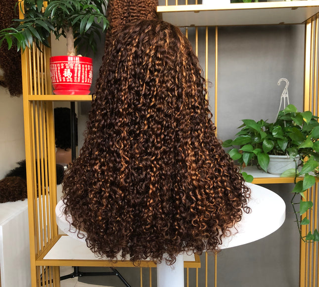 5x5  Lace Closure Factory Wig Pixie Curl Piano Color