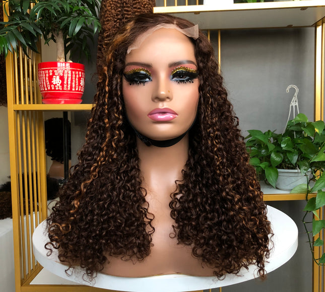 5x5  Lace Closure Factory Wig Pixie Curl Piano Color