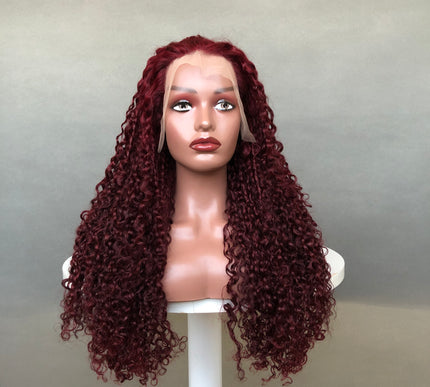 13x4 Lace Frontal Wig Factory Full Density Wig Pixie Curl Burgundy Color