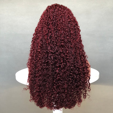13x4 Lace Frontal Wig Factory Full Density Wig Pixie Curl Burgundy Color