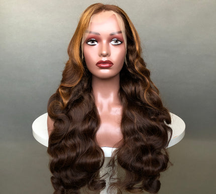 13x4 Big Lace Frontal Wig Factory Bouncy Wave Piano Color