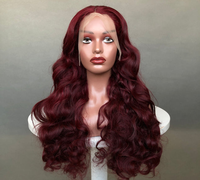 13x4 Lace Frontal Wig Factory Bouncy Wave Wine Color