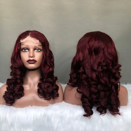 4x4 Closure Wig Bouncy Wave Factory Wig 18inch Wine Color