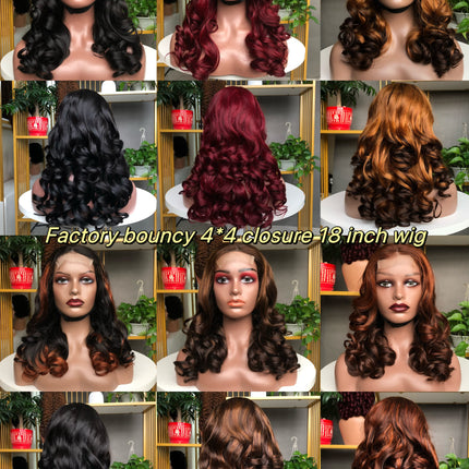 4x4 Closure Bouncy Wig Natural Color Full Density