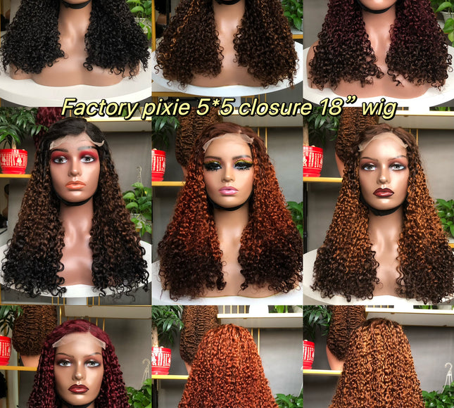 5x5  Lace Closure Wig Vietnam Pixie Curl Different Color Available