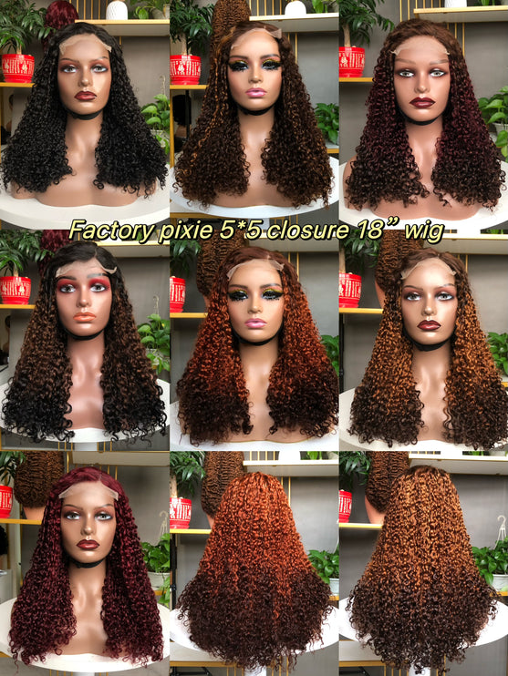 5x5  Lace Closure Wig Vietnam Pixie Curl Different Color Available