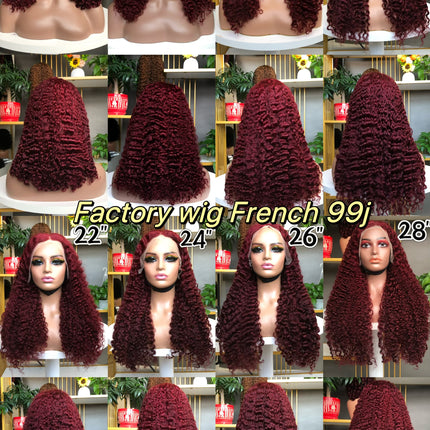 Full Density 13x4 Lace Frontal Wig Factory Burmese Curl Wine Color