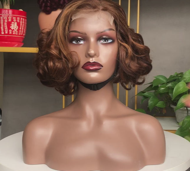4x4 Closure factory Wig Bouncy Wave Piano Color