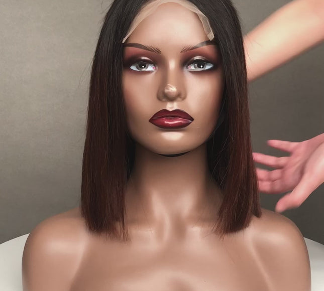 5x5 Lace Closure Factory Wig Bone Straight Short Bob 1b/4